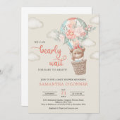 Girl Teddy Bär Heißluftballon Blumenkranz Einladung (Vorne/Hinten)