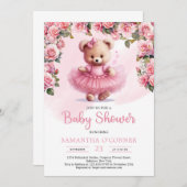Girl Teddy Bär mit rosa Tutu und rötlich Rose Einladung (Vorne/Hinten)