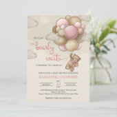 Girl Teddy Bärenblüte Rosa-Braunbällchen Einladung (Stehend Vorderseite)