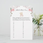 Girl Teddy Bear Baby Names Baby Shower Game (Stehend Vorderseite)