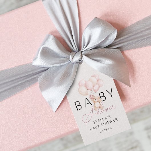 Girl Teddy Bear Balloons Babydusche Geschenkanhänger