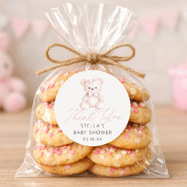 Girl Teddy Bear Balloons Thank You Baby Shower Runder Aufkleber