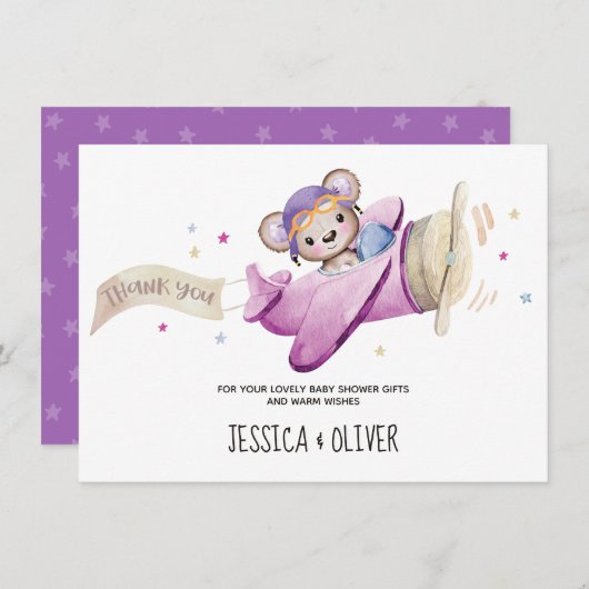 Girl Teddy Bear Flugzeug Danke Karte (Vorne/Hinten)