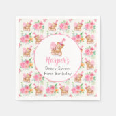 Girl Teddy Bear Ice Creme Muster Serviette (Vorderseite)