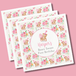 Girl Teddy Bear Ice Creme Muster Serviette