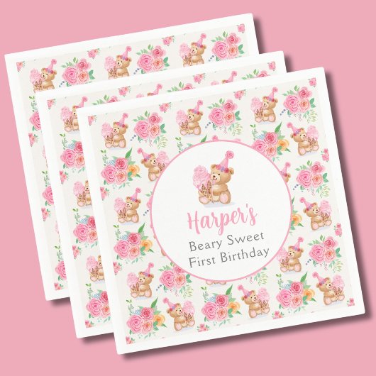 Girl Teddy Bear Ice Creme Muster Serviette