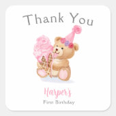 Girl Teddy Bear Ice Creme Quadratischer Aufkleber (Vorderseite)