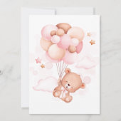 Girl Teddy Bear Pink Balloon Babydusche Einladung (Rückseite)