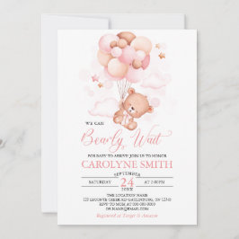 Girl Teddy Bear Pink Balloon Babydusche Einladung