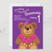 Girl Teddy Bear Rainbow 1. Geburtstag Niedlich Einladung (Vorderseite)