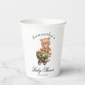 Girl Teddy Floral Baby Dusche Pappbecher (Rückseite)