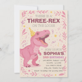 Girl Three-Rex Dinosaur Birthday Einladung
