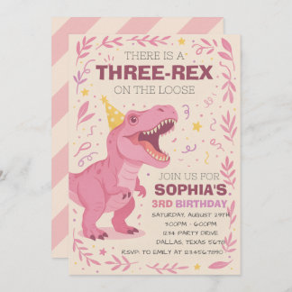 Girl Three-Rex Dinosaur Birthday Einladung