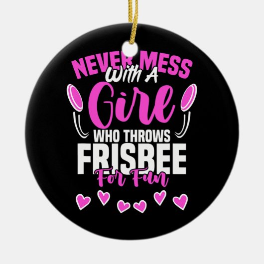 Girl Throws Frisbee Disc Golf Ultimate Keramik Ornament (Vorne)
