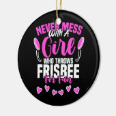 Girl Throws Frisbee Disc Golf Ultimate Keramik Ornament (Links)