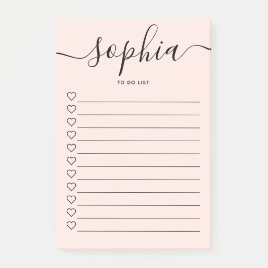 Girl To Do List Monogram Calligraphy Pink Post-it Klebezettel (Vorderseite)
