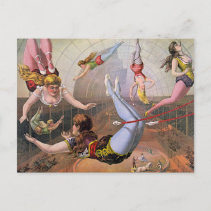 Girl Trapeze Artists Vintag Illustration Postkarte