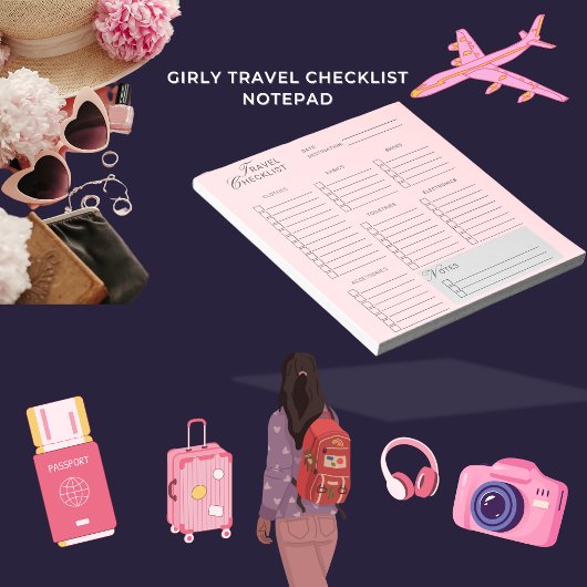 Girl Travel Checklist Pink Ästhetik Notizblock
