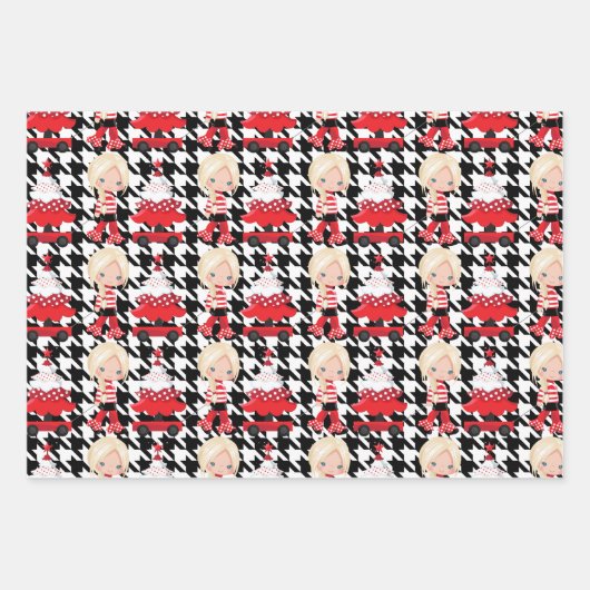 Girl Tree/Red Wagon Kariertes Weihnachtswrapping P Geschenkpapier Set (Vorderseite 2)