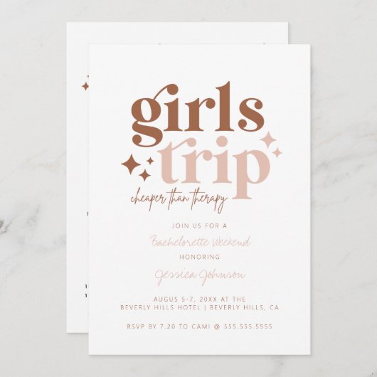 Girl Trip + Itinerary Combo Einladung (Vorne/Hinten)