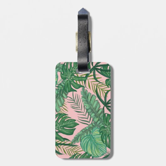 Girl Tropical Palm Leaf rosa Gepäckmarke Gepäckanhänger (Rückseite vertikal)