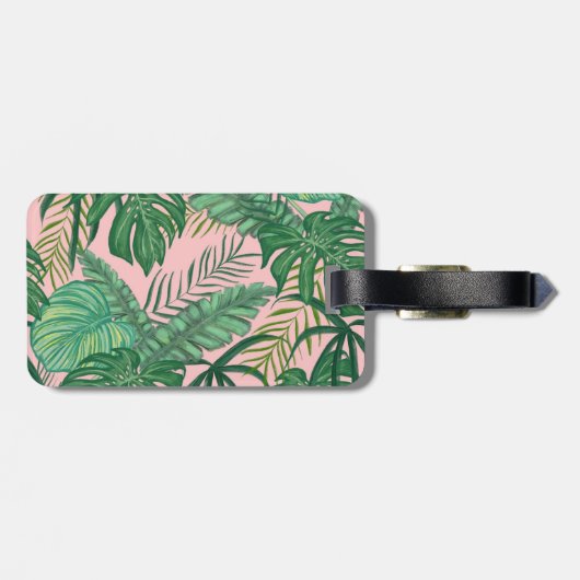 Girl Tropical Palm Leaf rosa Gepäckmarke Gepäckanhänger (Rückseite horizontal)