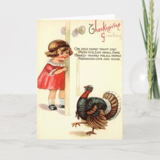 Girl & Turkey Feiertagskarte (Vorderseite)