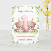Girl Twins 1st Birthday Teddy Bears Card Karte (Gelbe Blume)