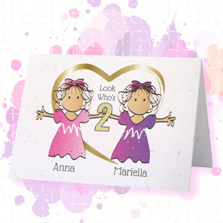 Girl Twins 2. Personalisierte Geburtstagskarte Karte