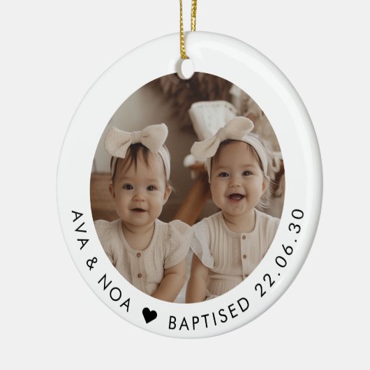 Girl Twins Baptism Photo Keepsake Keramik Ornament (Links)
