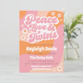 Girl Twins Retro Groovy 70er Kinderdusche Einladun Einladung (Stehend Vorderseite)