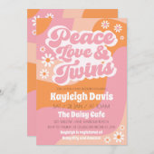 Girl Twins Retro Groovy 70er Kinderdusche Einladun Einladung (Vorne/Hinten)