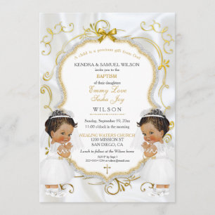 Girl Twins Taufe Christening Gold Ethnic Einladung