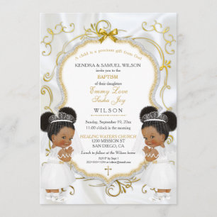Girl Twins Taufe Christening Gold Ethnic Puffs Einladung