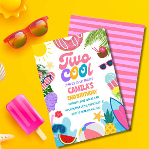 Girl Two Cool Pool Party Beach 2. Geburtstag Einladung