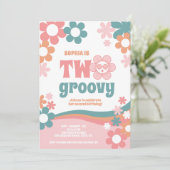 Girl Two Groovy 2. Geburtstag Einladung (Stehend Vorderseite)
