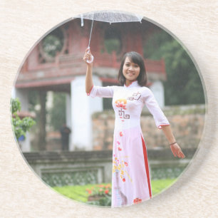 Girl Umbrella Asian Rain Sandstein Untersetzer