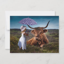 Girl Umbrella Bull Fotografie Postcross Postkarte