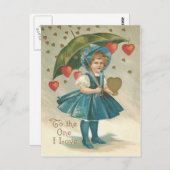Girl Umbrella Heart Rain Postkarte (Vorne/Hinten)