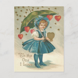 Girl Umbrella Heart Rain Postkarte