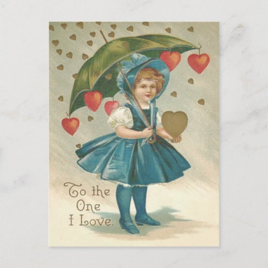 Girl Umbrella Heart Rain Postkarte (Vorderseite)