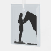 Girl und ihre Pferde Liebe Pferde Silhouette Ornament Aus Glas (Vorderseite links)