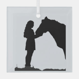 Girl und ihre Pferde Liebe Pferde Silhouette Ornament Aus Glas