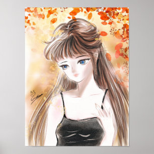 Girl Under Herbstlaubs Illustration Poster