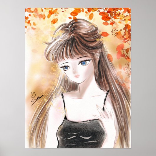 Girl Under Herbstlaubs Illustration Poster (Vorne)