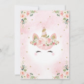 Girl Unicorn Babydusche Blush Pfirsich Gold Floral Einladung (Rückseite)