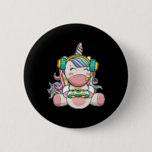 Girl Unicorn Gaming Niedliches Videospiel Frauen M Button