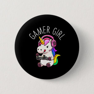 Girl Unicorn Gaming Niedliches Videospiel Geschenk Button