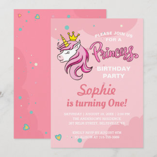 Girl Unicorn Princess Kids Baby Geburtstagsparty Einladung