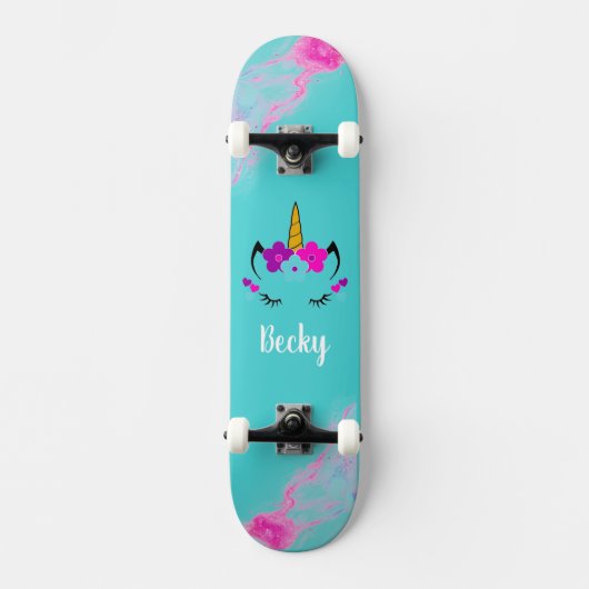 Girl Unicorn Skateboard mit Namen (Vorderseite)